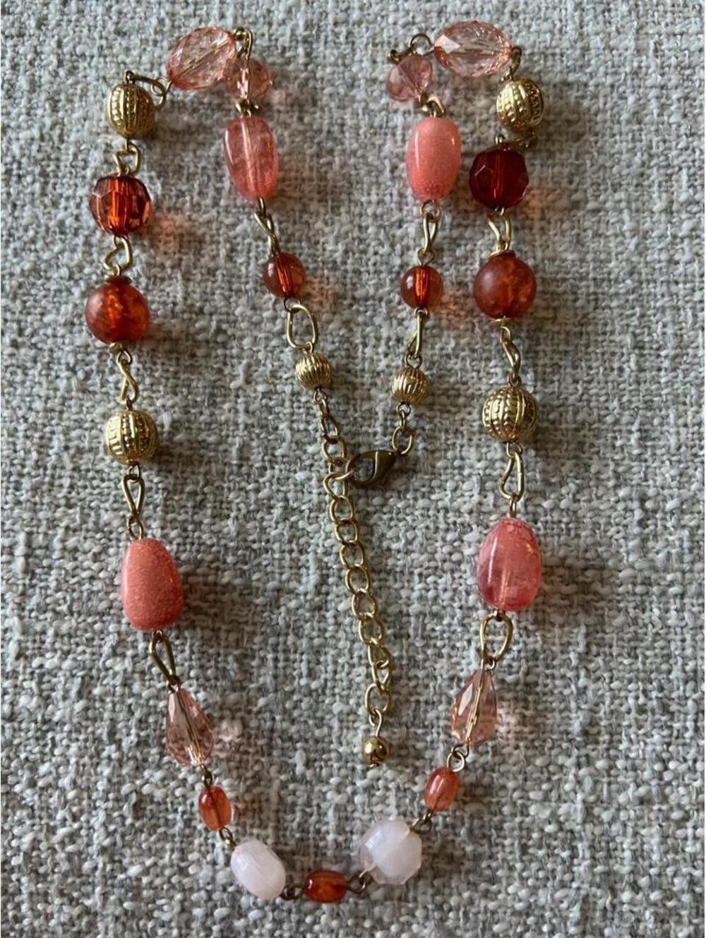 Pink, Red, & Gold Tone Necklace